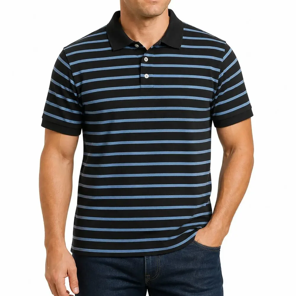 Ralph Lauren Polo Jeans Company Polo Shirt Mens XL Black Blue Striped Cotton